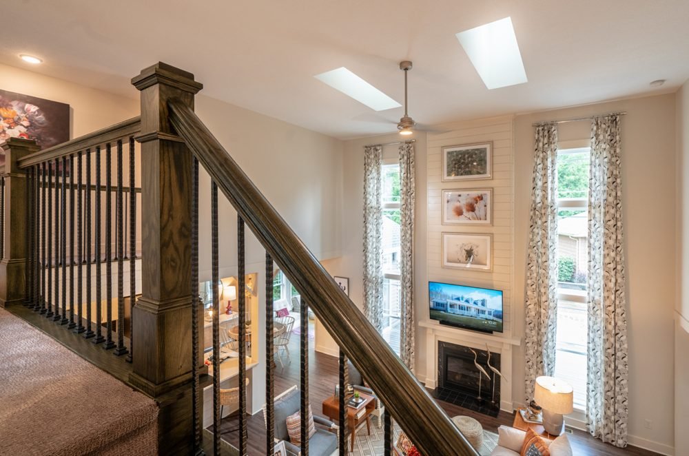Skylights bring daylight to a kitchen with no exterior wall