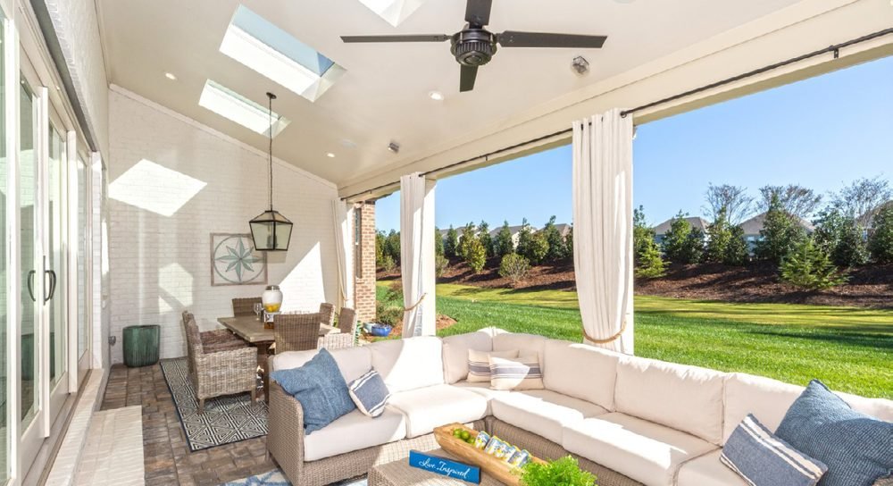 Three fixed skylights over a kitchen island