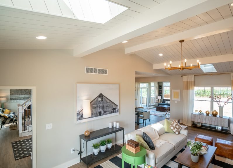 Skylights over a vaulted family room