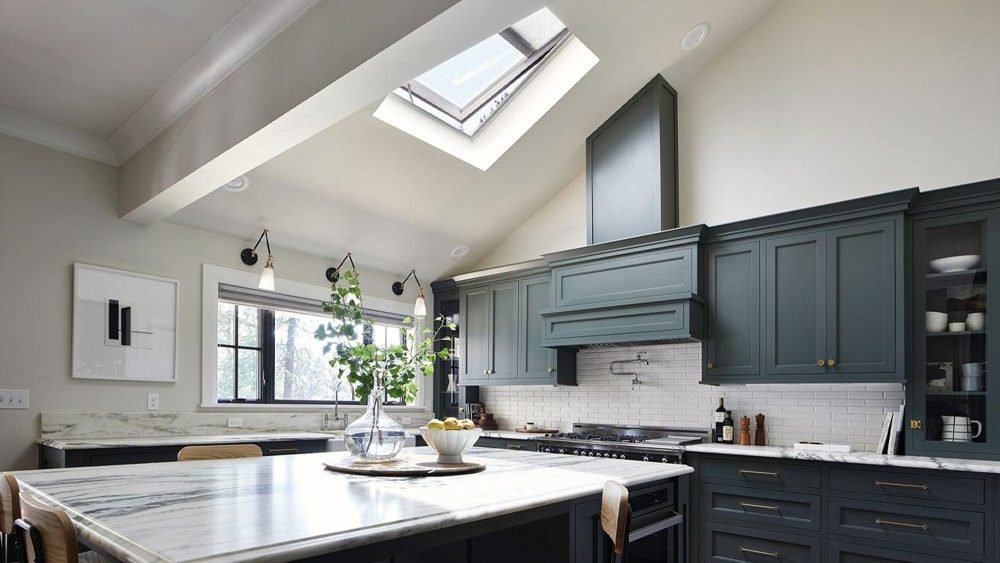A single skylight lights a two-story stairwell